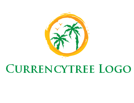 trees and birds in round travel logo