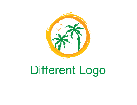 trees and birds in round travel logo