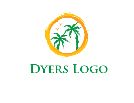 trees and birds in round travel logo