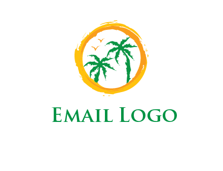 trees and birds in round travel logo