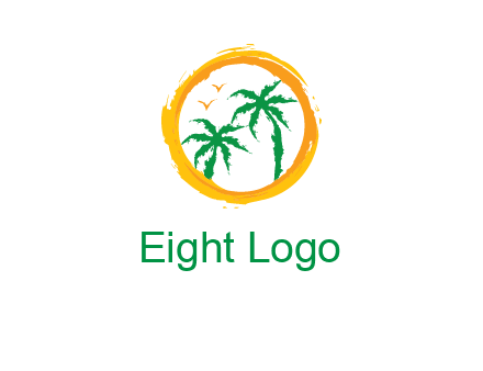trees and birds in round travel logo