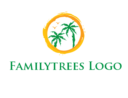 trees and birds in round travel logo