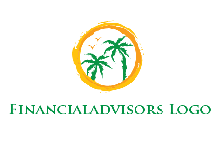 trees and birds in round travel logo