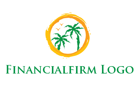 trees and birds in round travel logo