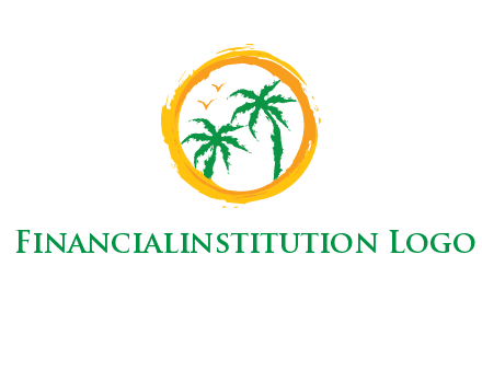 trees and birds in round travel logo