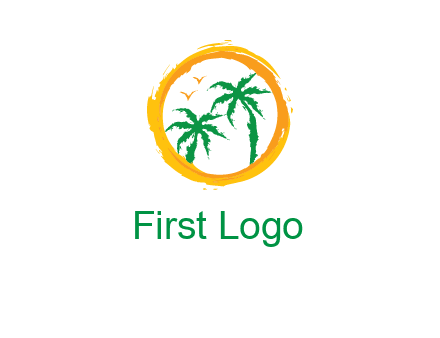 trees and birds in round travel logo