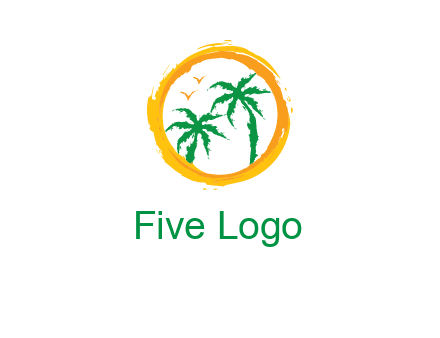 trees and birds in round travel logo
