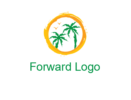 trees and birds in round travel logo
