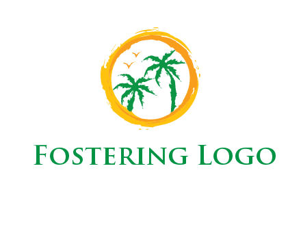 trees and birds in round travel logo