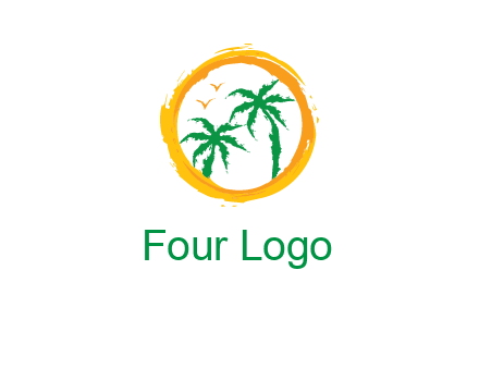 trees and birds in round travel logo