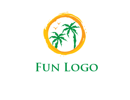 trees and birds in round travel logo