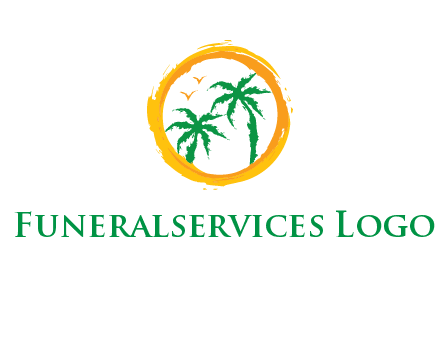 trees and birds in round travel logo