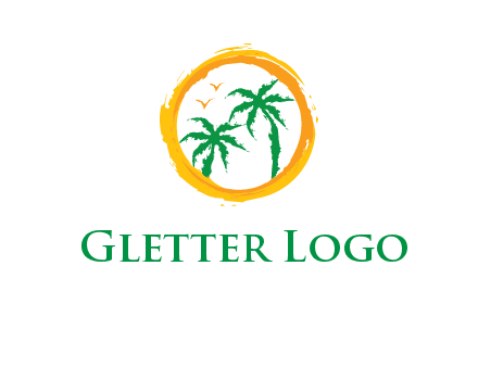 trees and birds in round travel logo