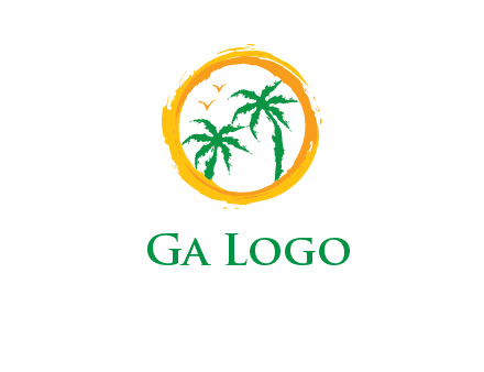 trees and birds in round travel logo
