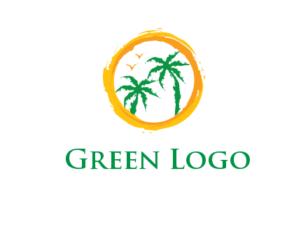trees and birds in round travel logo