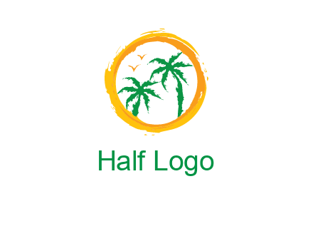 trees and birds in round travel logo