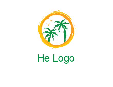 trees and birds in round travel logo