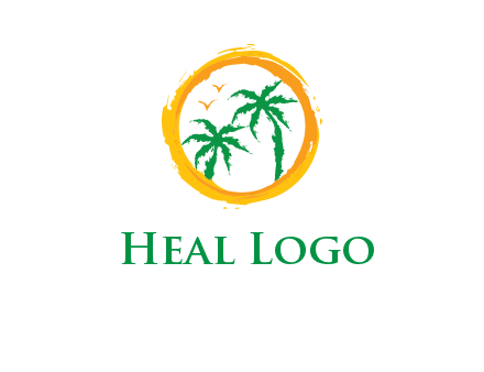 trees and birds in round travel logo