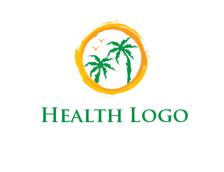 trees and birds in round travel logo