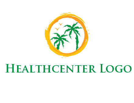 trees and birds in round travel logo