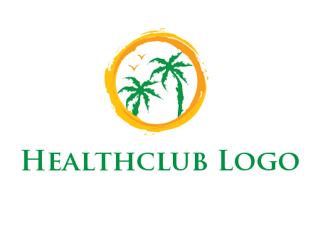trees and birds in round travel logo