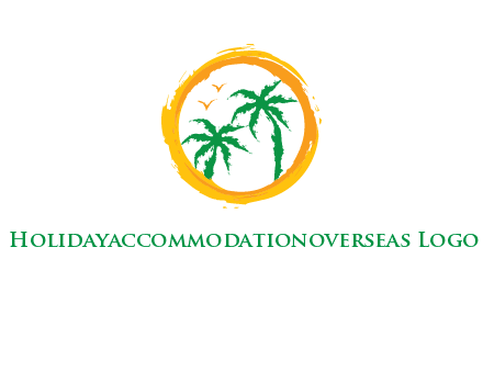 trees and birds in round travel logo