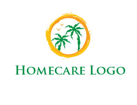 trees and birds in round travel logo