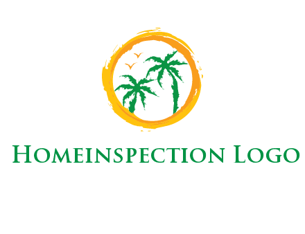 trees and birds in round travel logo