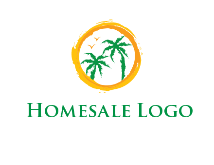 trees and birds in round travel logo