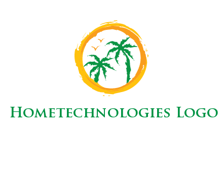 trees and birds in round travel logo