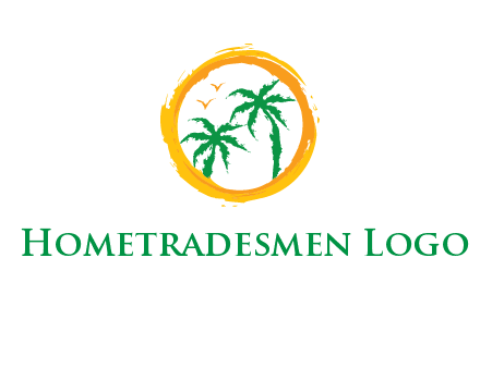 trees and birds in round travel logo