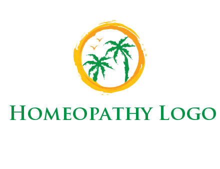 trees and birds in round travel logo