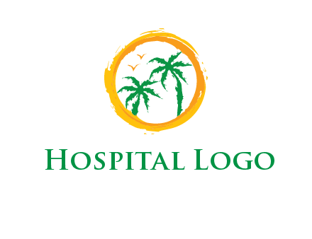 trees and birds in round travel logo