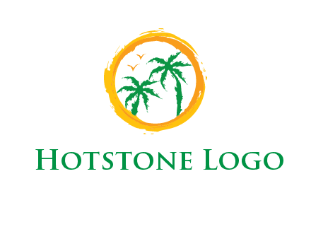 trees and birds in round travel logo