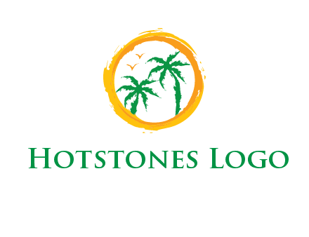 trees and birds in round travel logo