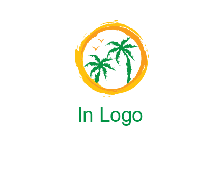 trees and birds in round travel logo