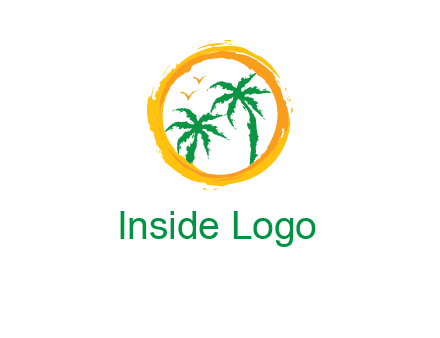 trees and birds in round travel logo