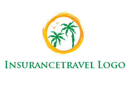 trees and birds in round travel logo