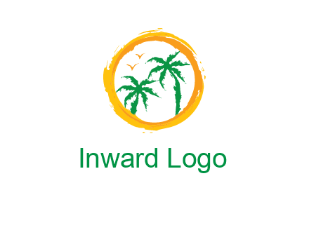 trees and birds in round travel logo
