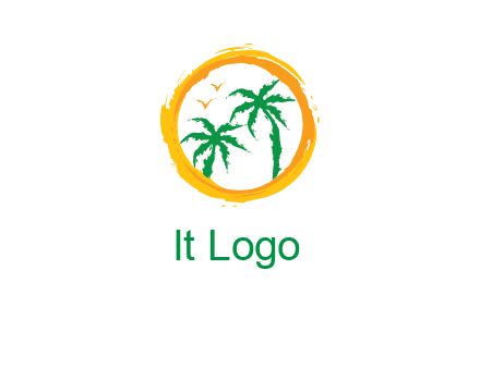 trees and birds in round travel logo