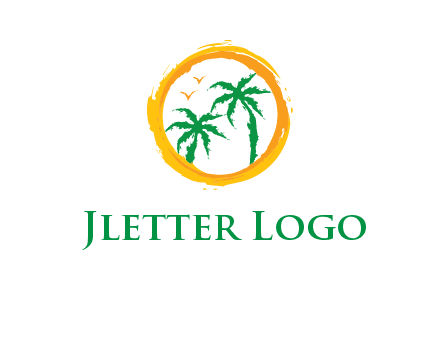 trees and birds in round travel logo