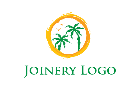 trees and birds in round travel logo