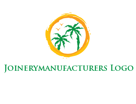 trees and birds in round travel logo