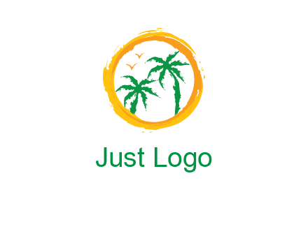 trees and birds in round travel logo