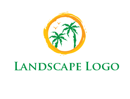 trees and birds in round travel logo