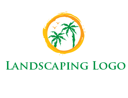 trees and birds in round travel logo