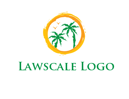 trees and birds in round travel logo