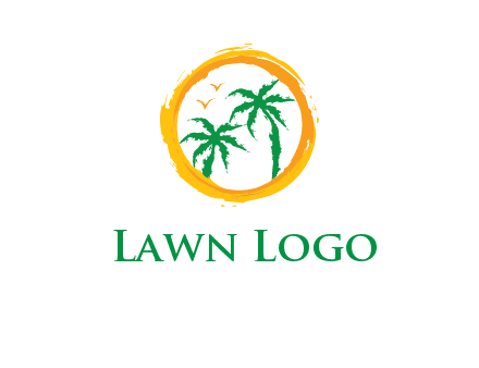 trees and birds in round travel logo