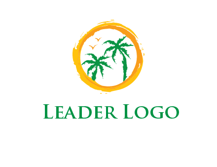 trees and birds in round travel logo