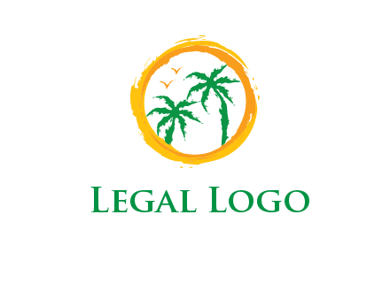 trees and birds in round travel logo